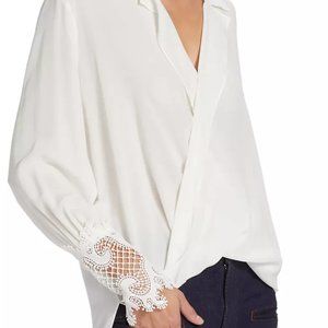 100% Silk L' Agence Joan HiLow Surplice Blouse Ivory Size L